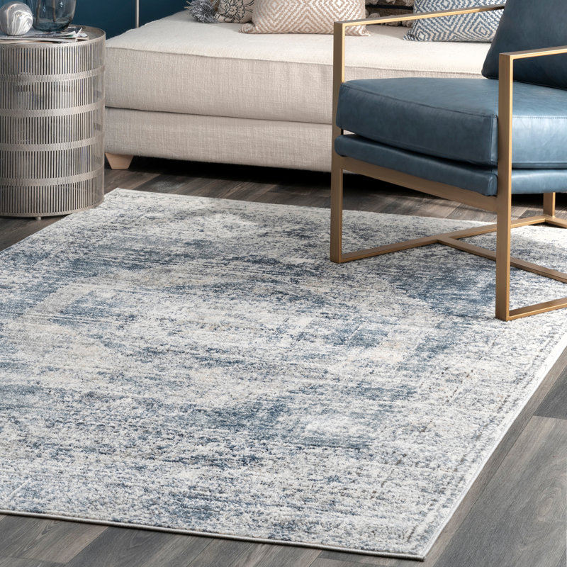 Eugenio Barbed Iris Medallion Blue/Gray Rug, Rectangle 10' x 14'