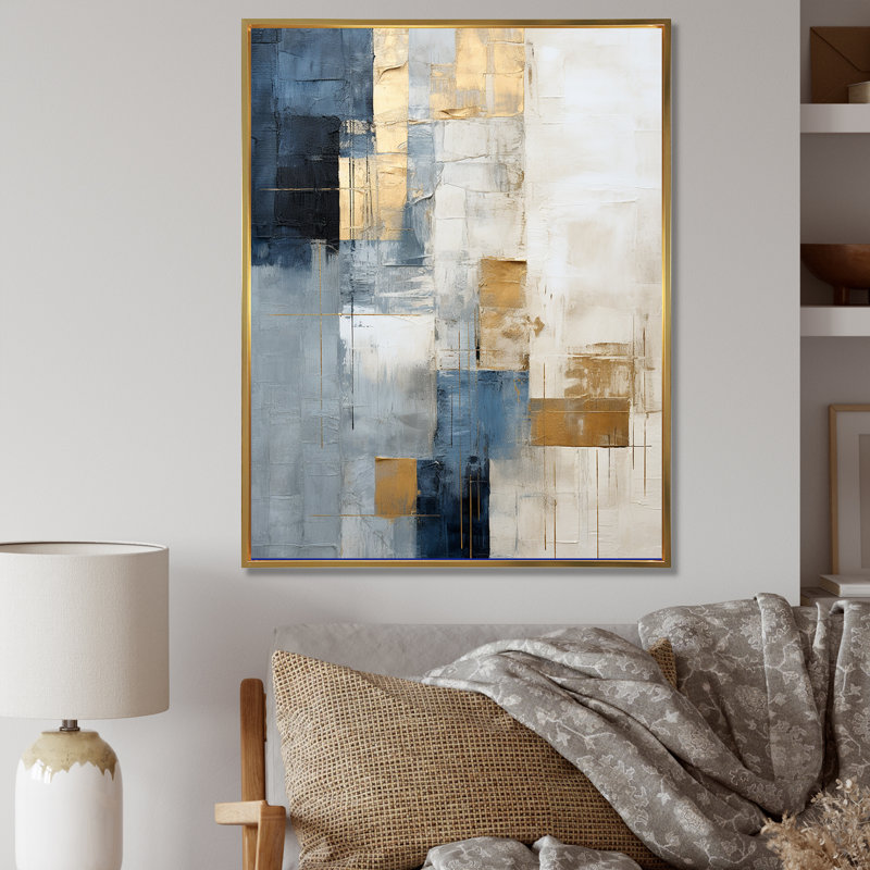 Beige et or, paysage d'hiver simple - reproductions d'art murales abstraites, Cadre flottant doré