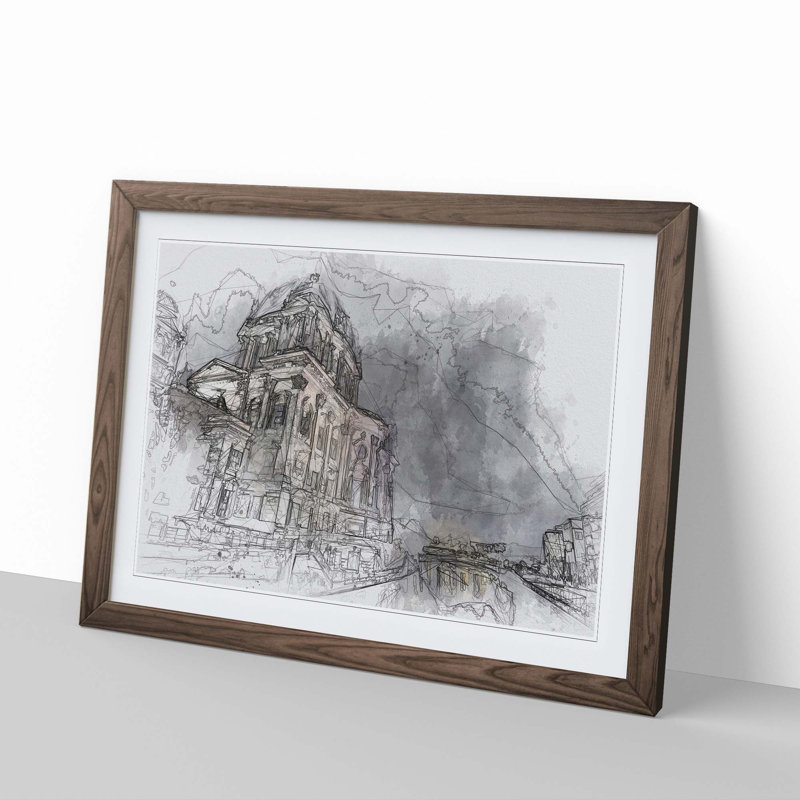 Berlin Cathedral in Germany in Abstract - Picture Frame Graphic Art Print, 27cm H x 36cm W x 2cm D, Walnut Framed
