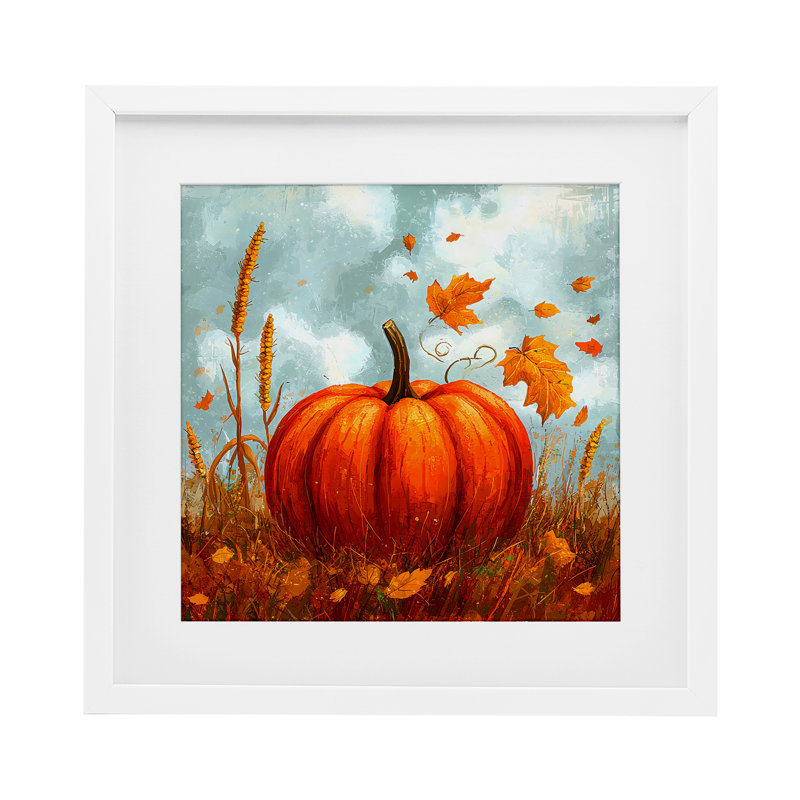 «Pumpkin & Falling Leaves», reproduction encadrée sous verre, design by Creative Studio, H 16 po x l 16 po