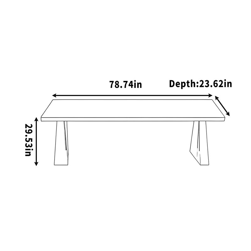 Long bureau en bois pour étudier / travailler avec de l'acier au carbone, H 29,53 po x l 78,74 po x P 23,62 po