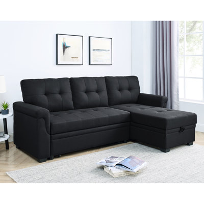 Reversible Sleeper Sectional With 2 Stools, Pull-Out Bed For Home, Plywood Construction, Velvet Side Shelf And Comfy Home Furniture, High Sponge,