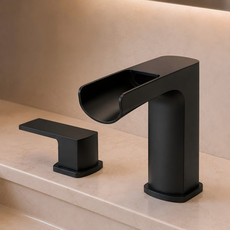 Waterfall 8 In. Widespread Double-Handle Bathroom Faucet, Matte Black