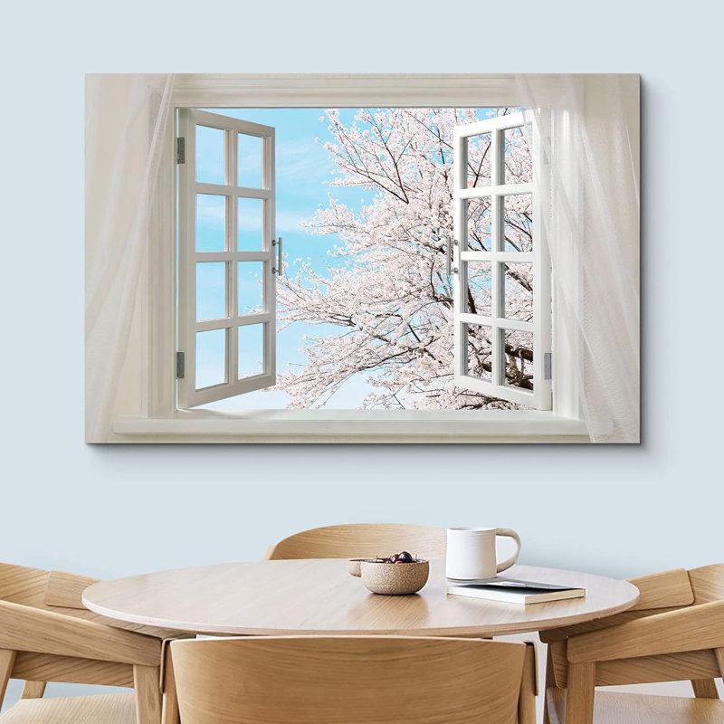«Glimpse Into Cherry Blossom Floral Botanical In Spring Open Window Modern Wall Decor» sur, H 32 po x l 48 po