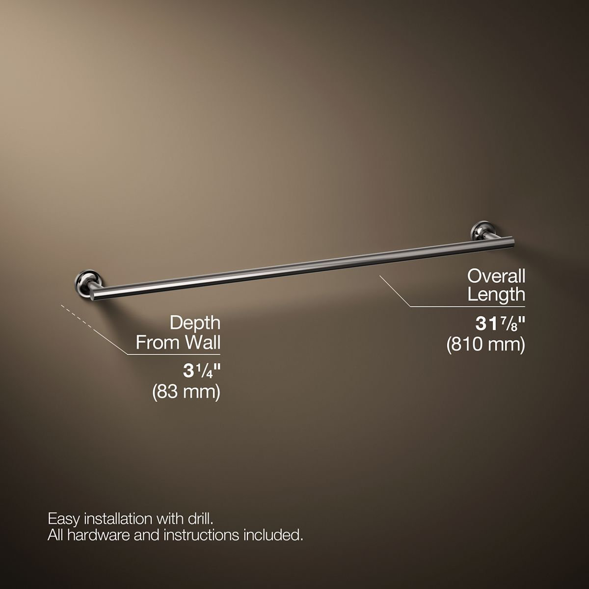 Purist 30" Wall Mounted Towel Bar, 1.88" H x 31.68" L x 3.25" D, Vibrant Titanium