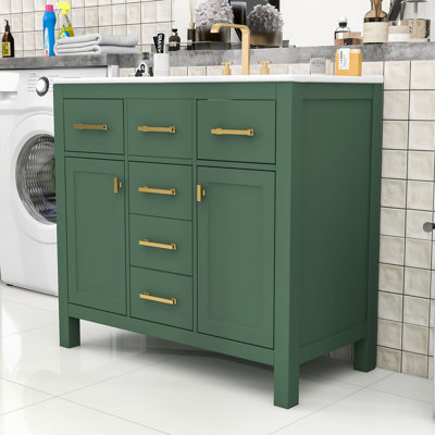 Ensemble de meuble-lavabo autoportant avec lavabo en céramique et armoire de rangement 36 po Liburd