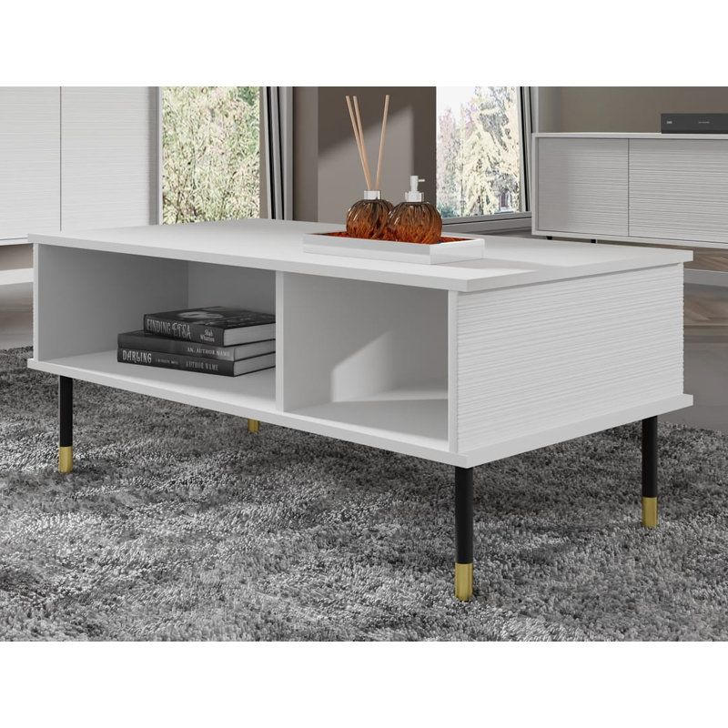 Wadkins Four Leg Coffee Table with Storage, White