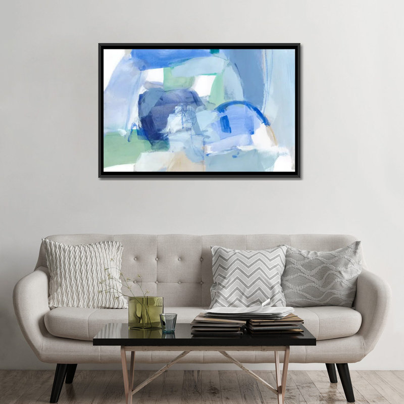« blue formation ii », reproduction sur toile, H 18 po x l 26 po x P 1,5 po, Toile avec cadre noir, Pas de tapis