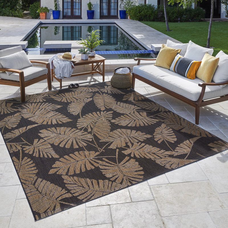 Tapis d'intérieur / extérieur à motif de feuilles tropicales Reyn Spooner Lua'ehu Havana, Rectangle l 7 pi 10 po x L 10 pi