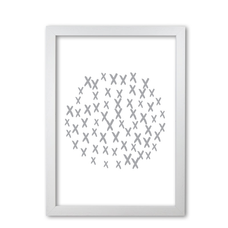 Grey Crosses Circle Abstract - Single Picture Frame Print, 60 cm H x 42 cm W x 5 cm D, White Grain Frame