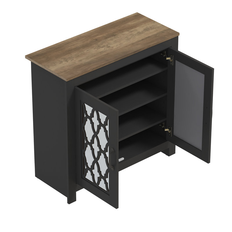 Heron Chessani 12 Pair Shoe Storage Cabinet, Black/Knotty Oak