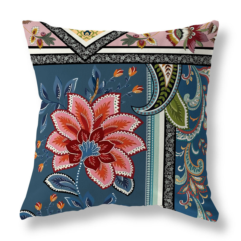 Coussin Floral, H 20 po x l 20 po, Bleu/rouge