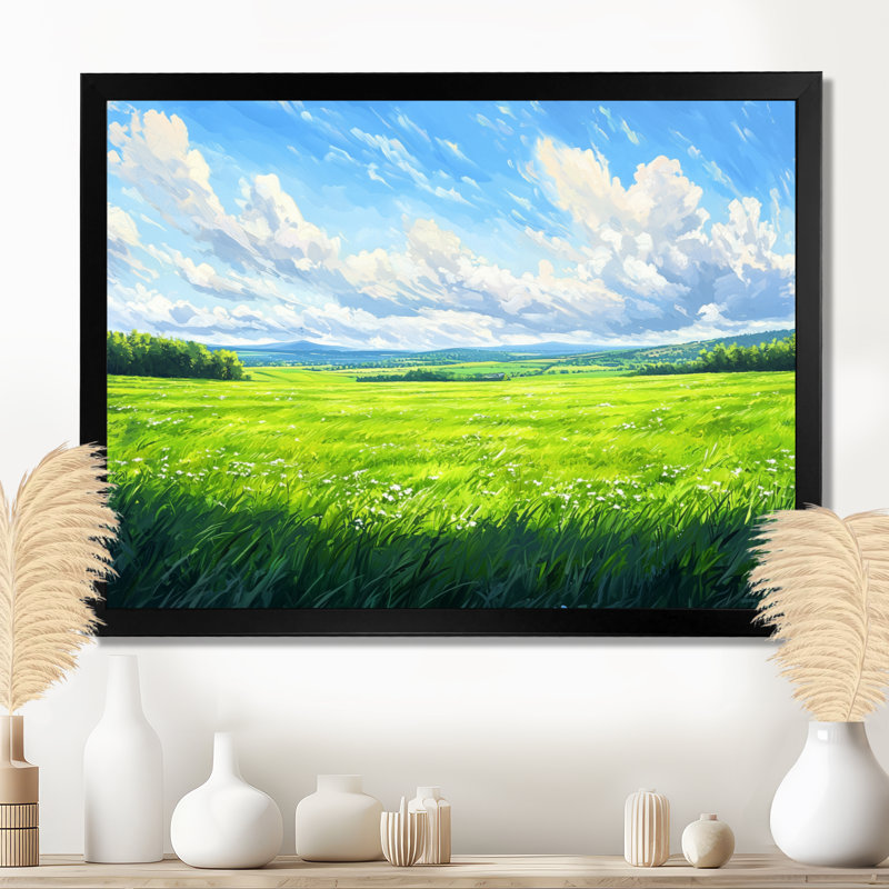 «Countryside At High Noon I», art mural campagne, H 12 po x l 20 po, Avec cadre, Noir