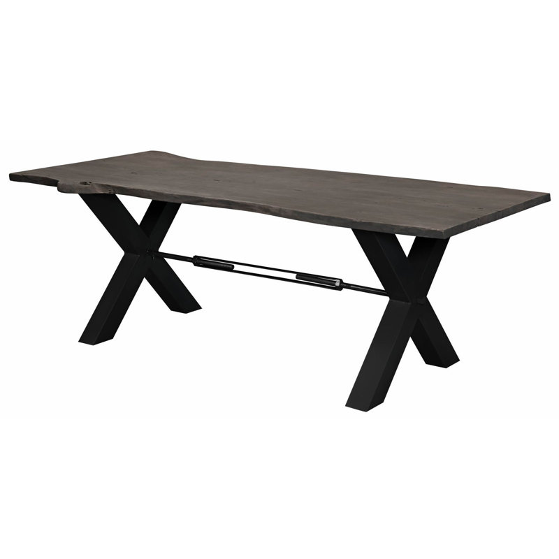 Acacia Solid Wood Top Metal Base Dining Table, Dark Anthracite, H76 x L180 x W100cm