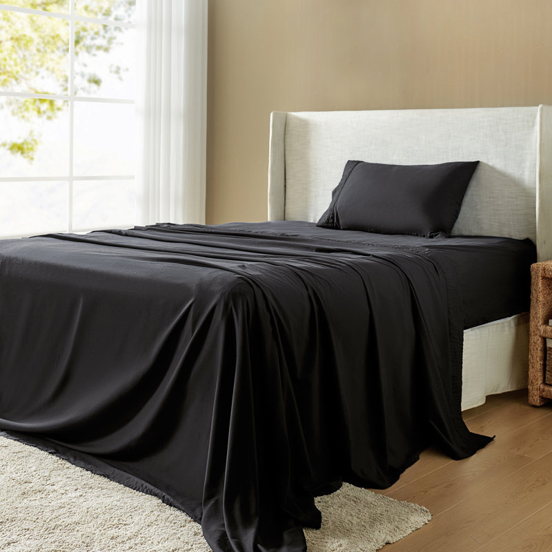 Polyester Bedding Sheets And Pillowcases, Twin Sheet Set with 1 Pillowcase, Black