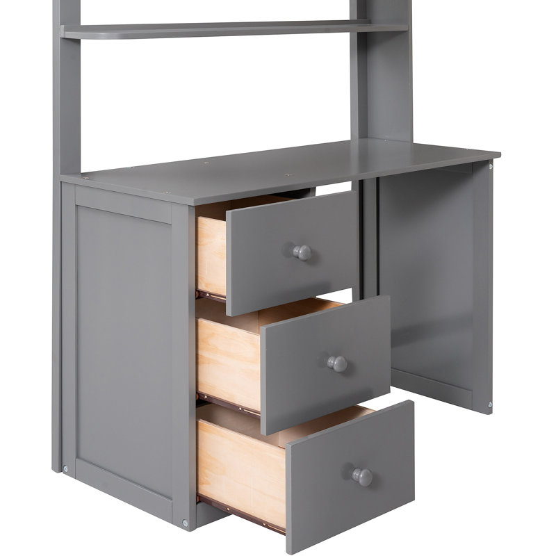 Lit mezzanine avec tiroirs, bureau et garde-robe, Gris