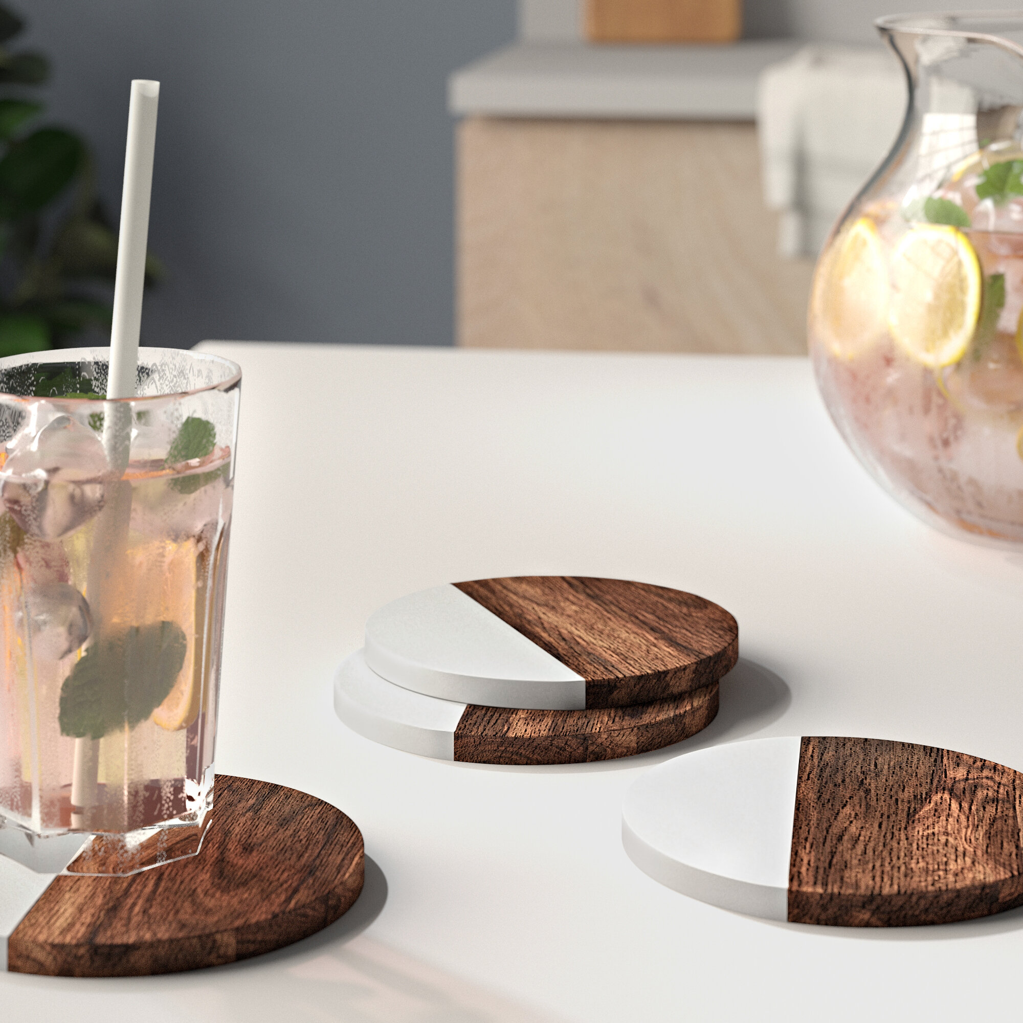Wood Coasters for Drinks with Bottle Opener Holder Set of 6, Acacia Wooden  Coasters for Coffee Table Dining Table Desk with Non-Slip Pad Cup Coasters