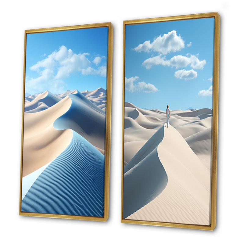 Ensemble de salon Dune Simplicity Landscape - Coastal Wall Art, Cadre flottant doré, H 28 po x l 25 po