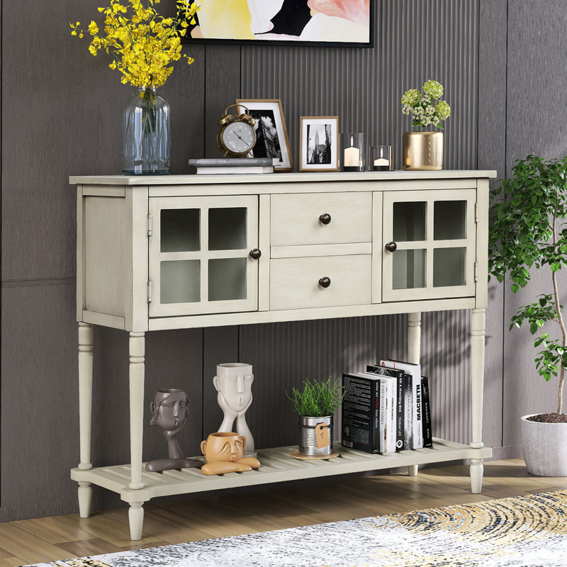 Danner 42'' Console Table,Entryway table,Sofa table with Two drawers, Beige, Antique Gray