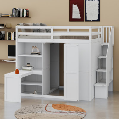 Space-Saving Loft Bed Featuring Wardrobe, Study Desk and Display Shelves