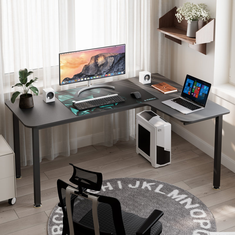 L-Shaped Metal Base Computer Desk, Left Hand Return, Black