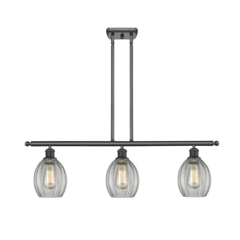 Bolduc 3 - Light Kitchen Island Pendant, Matte Black, Clear, 6 Watt Vinage LED Bulb