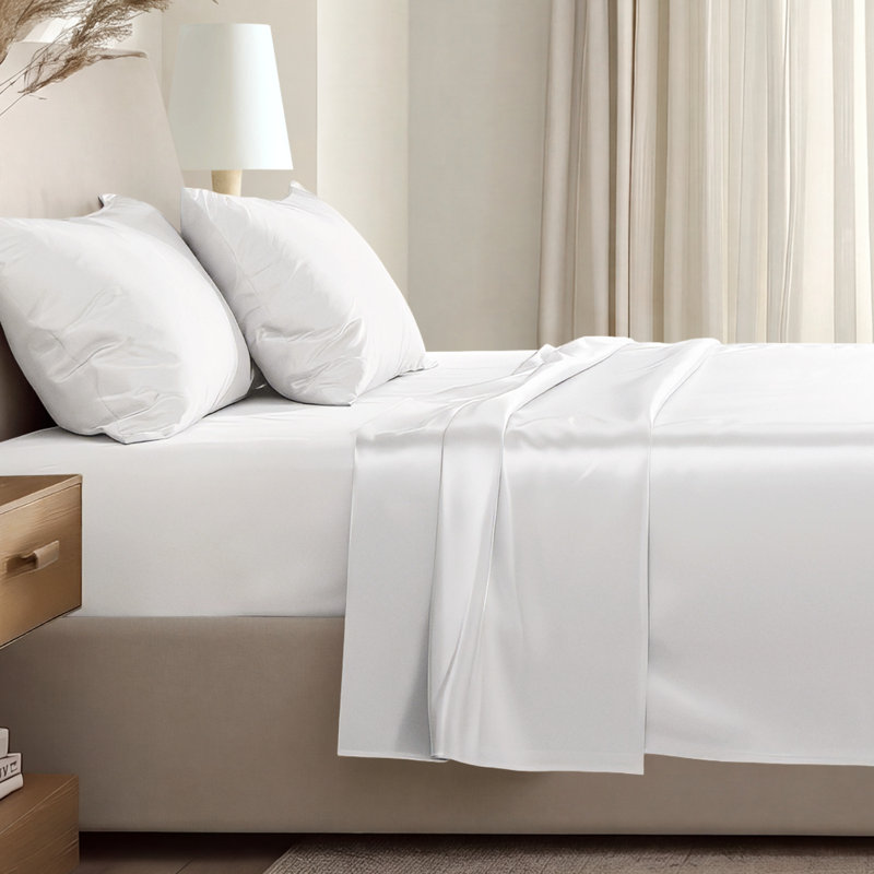 400 Thread Count Sateen Sheet Set, Winter White, California King Sheet Set with 2 Pillowcases