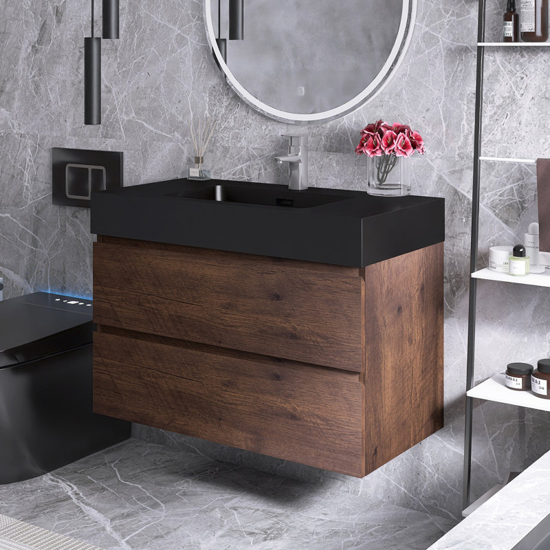 36 po Meuble-lavabo simple mural avec plateau, Noyer