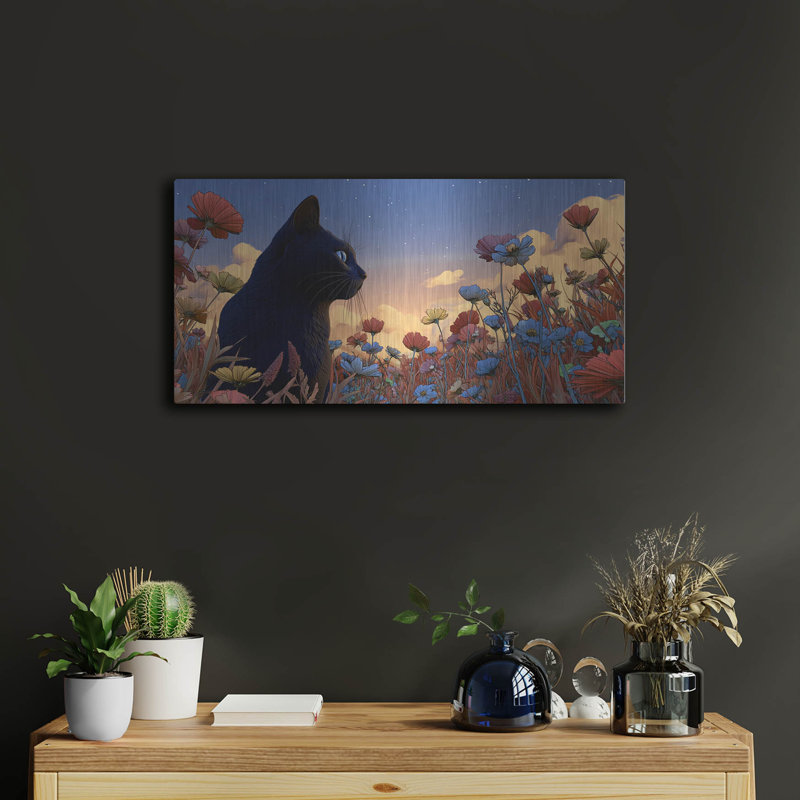  «Black Cat Meadow» par Ann Klee, art mural en métal, 24 po x 12 po, H 12 po x l 24 po