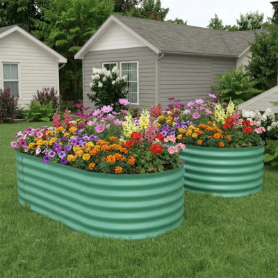Lit de jardin surélevé ovale en métal 2Pack 4 '* 2' * 2 '- Boîte à fleurs d'extérieur robuste en acier galvanisé pour légumes, fleurs et herbes, résistant aux intempéries, vert