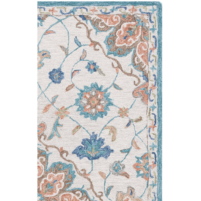 Kardell Blossom Hand Tufted Wool Cotton Floral Rug in Blue/Beige, Rectangle 6' x 9'