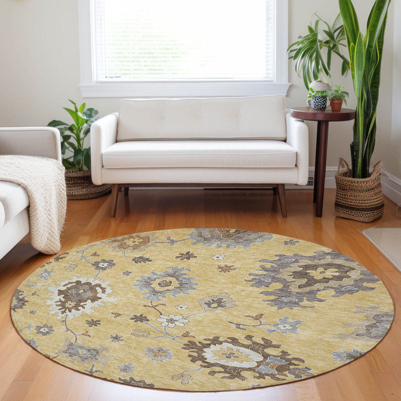 Premium Machine Washable Prisco Gold Rug, Round 8'