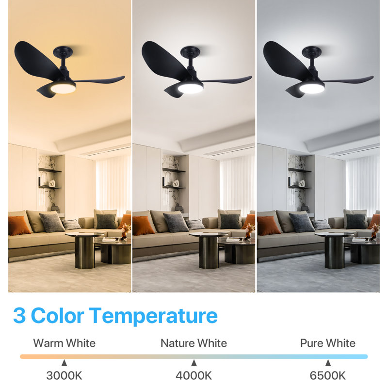 32'' 3 - Blade Large Indooor Ceiling Fan With Light Kit and Remote, 3 LED Colours, 6 Speed Noiseless DC Motor, Timer