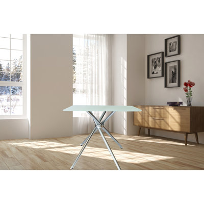Table de salle à manger 36 po carrée en verre trempé de style moderne avec pieds