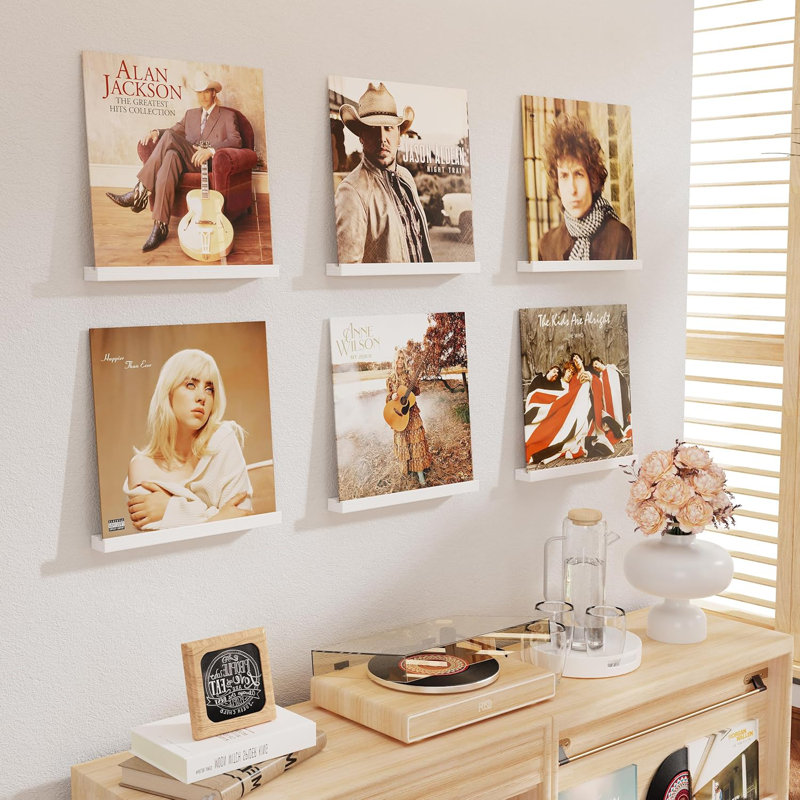Support mural de rangement pour disque vinyle 6 pièces, présentoir à bois 12 po pour salon, blanc, White
