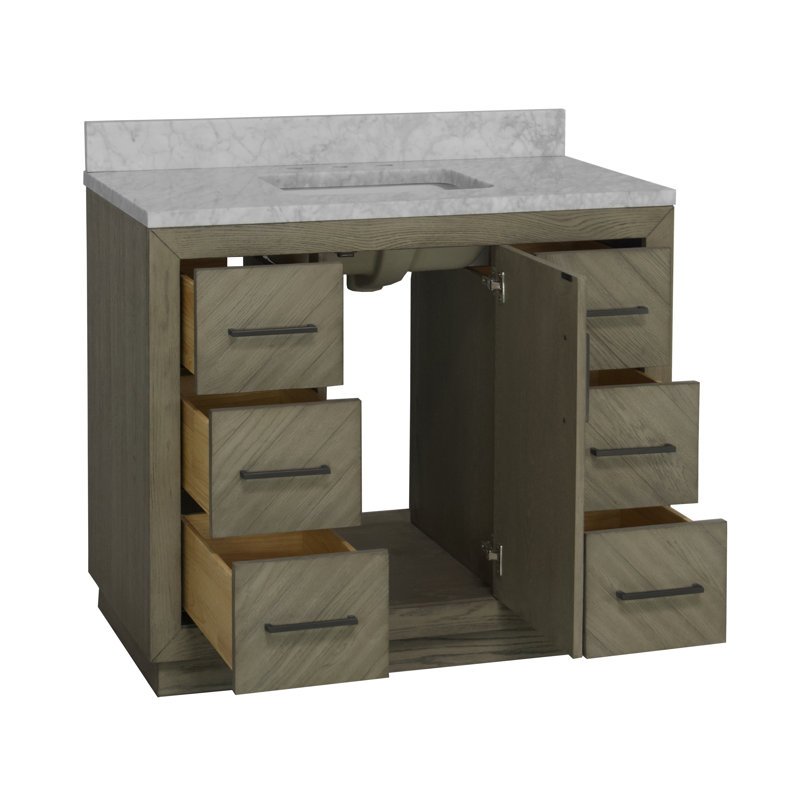 Sadelle 42 " W Freestanding Standard 1 Single Vanity Bathroom Vanity With Carrara Marble Top, Gray Oak