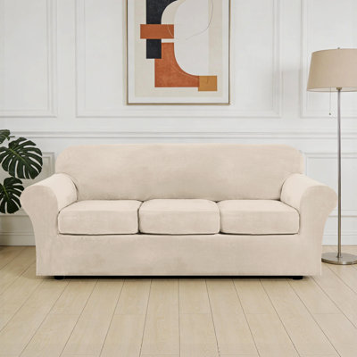 Housse de protection pour canapé extensible en velours moelleux 4 pièces Modern Luxury