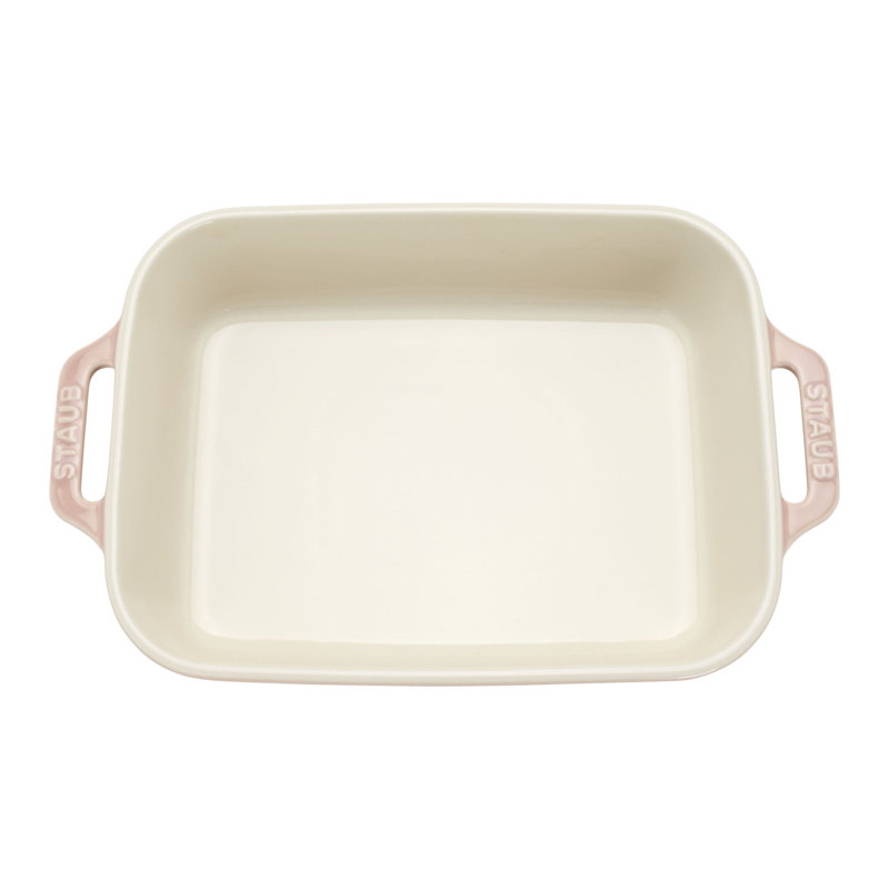 Staub Ceramic 4-Pc Baking Pans Set, Casserole Dish With Lid, Brownie Pan, Citron, Light Pink