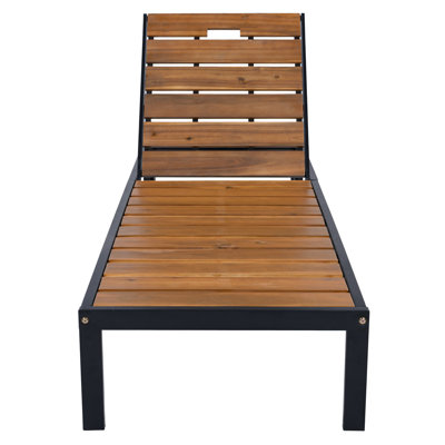 Jolie Outdoor Acacia Wood Chaise Lounge with 6-Position Adjustable Backrest & Steel Frame