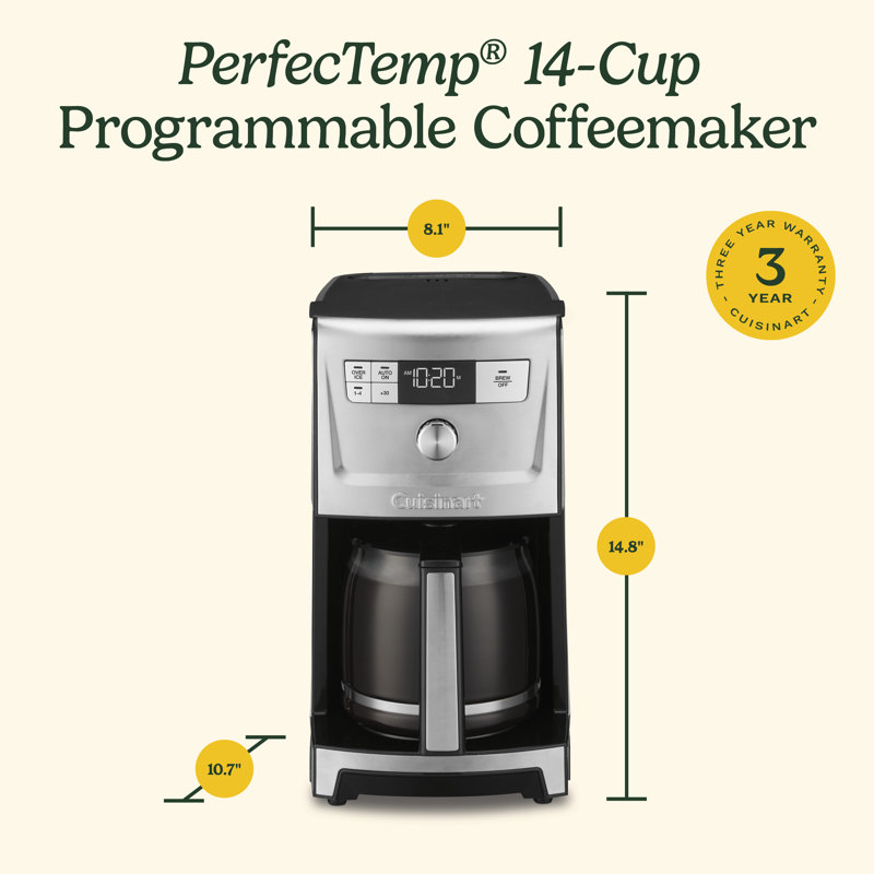 Perfectemp 14-Cup Programmable Coffeemaker, Stainless Steel/Black