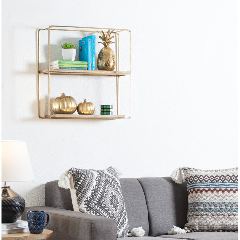 Aber 2 Piece Square Accent Shelf, Gold