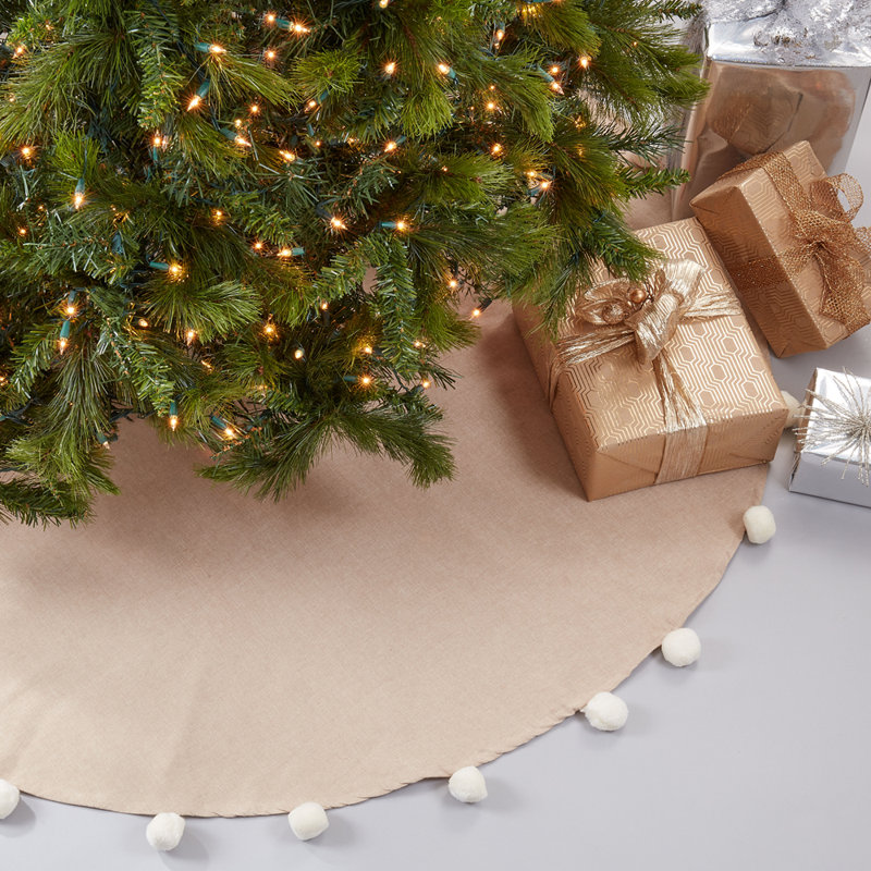 Jupe d’arbre design pom pom, Naturel, 72 po x 72 po