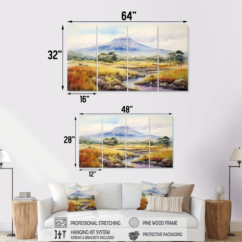 Ensemble de 4 majestueux pics indonésiens II - Indonésie, H 32 po x l 64 po