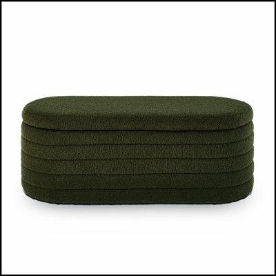 Banc de rangement moderne avec repose-pieds ovale, banc rembourré avec rangement en tissu Teddy Boucle Teddy