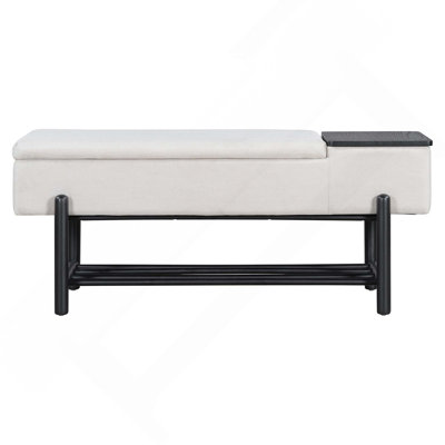 Farmhouse Upholstered Storage Bench With Hidden Compartment, Modern Entryway Bench For Living Room, Entryway, And Hallways