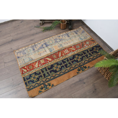 Vintage Wool Patchwork Rug, 32.7x52 Inch Blue Rug