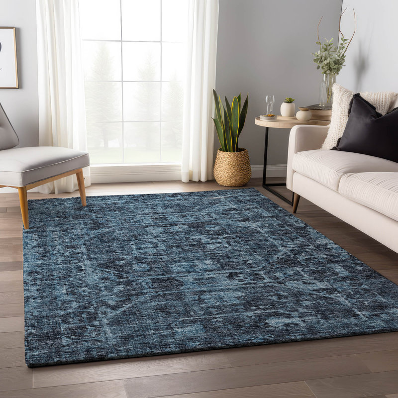 Tapis bleu marine Kelsa AMF41 lavable à la machine de qualité supérieure, Rectangle 2 pi 6 po x 3 pi 10 po