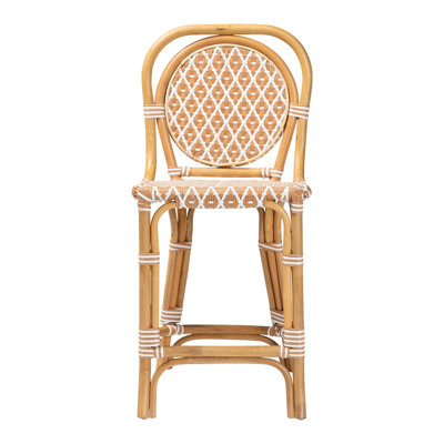 Bali & Pari Mattie Rattan Bistro Counter Stool - Handwoven Accent Seating With Backrest For Kitchen Island Or Indoor/Outdoor Lounge, Beige