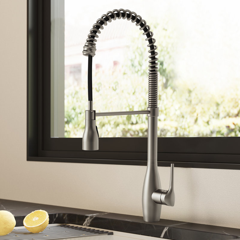 Commercial Style Dual Function Single Handle Pull Down Kitchen Faucet, Stainless Steel