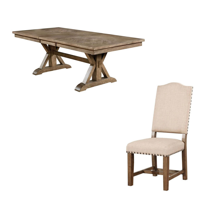 Ensemble de table de salle à manger 9 pièces Juli avec rallonge et 8 chaises en tissu beige Juli